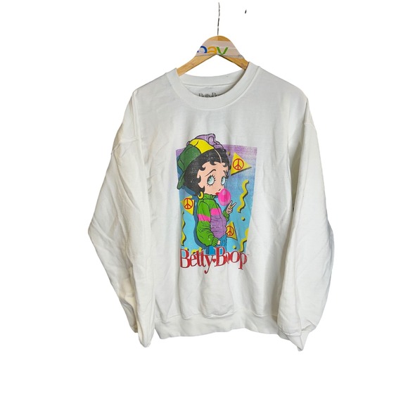 Betty Boop Tops - Betty Boop Sweatshirt White Graphic Print Crewneck Pullover Size M L